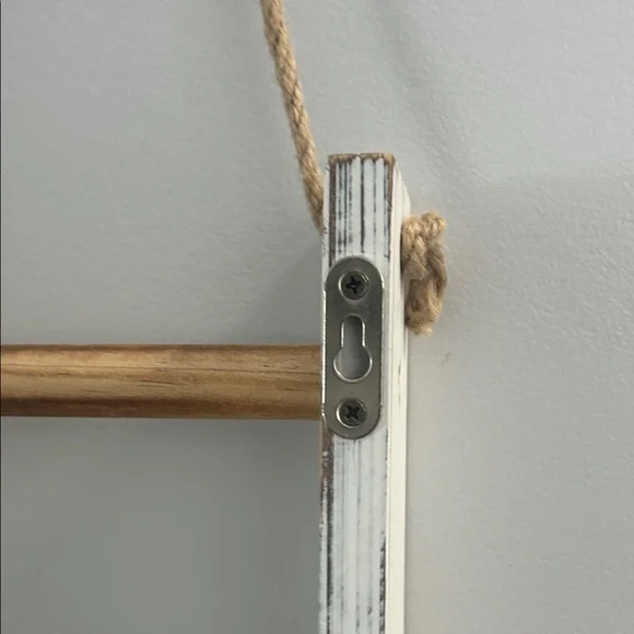 Rustic White and Natural Wood Hanging Ladder Wall Decor - Picture 3 of 4
